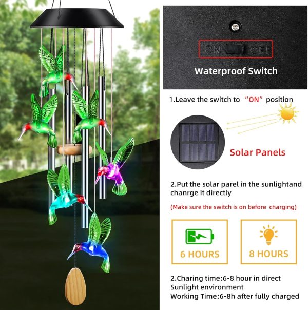 producer to buyer wind chimes,hummingbird solar wind chimes for outside,aluminum tubes memorial wind bell for garden/patio decor thanksgiving gifts for mom, wife, grandma neighbors(25 inch deep tone) discounted pricing