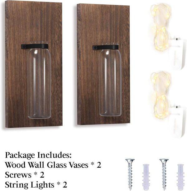 bulk purchase 2 pack wood wall sconces farmhouse decor, wall planters for indoor plants, wood glass rustic wall decor for living room, farmhouse wall hanging glass wall vase sconces (brown) trade price