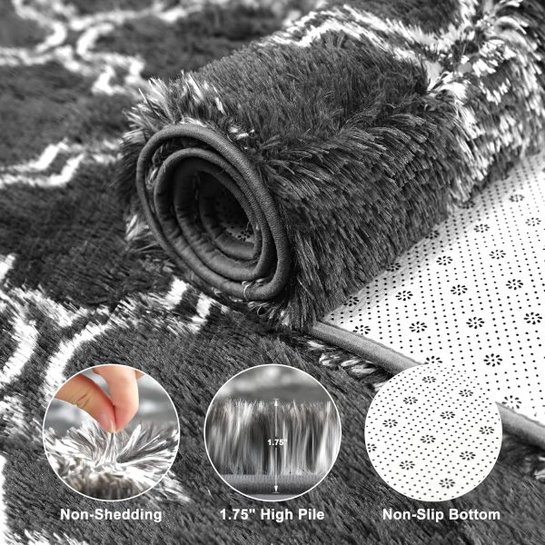 global sourcing plush area rug 4x6 feet high pile rugs for living room, ultra soft indoor carpet for bedroom, playroom, playroom, home decor, geometric, dark grey/white oem/odm services
