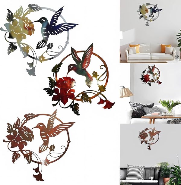 factory direct zoihet round metal bird wall art decor - hummingbird wall art silhouette for your patio, garden, and fence art decor, bird wall silhouette indoor and outdoor hanging (yellow) volume discount