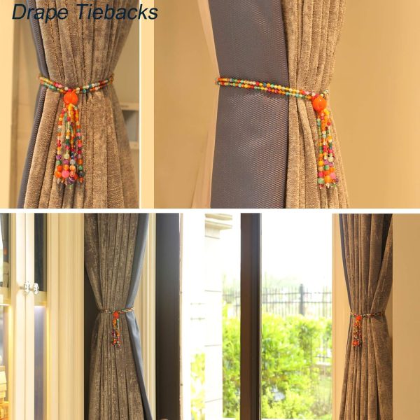 bulk purchase magnetic curtain tiebacks, 2 pack colorful agate tassel curtain drapery holdbacks, boho curtain ties for home office decorative factory discount