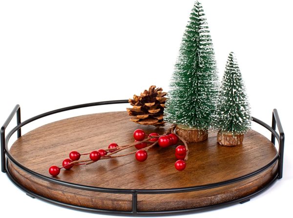 wholesale direct decorative wooden tray - beautiful coffee table tray that enhances any kitchen or living room - the perfect 11" round centerpiece for your seasonal home decorations bulk purchase at factory prices