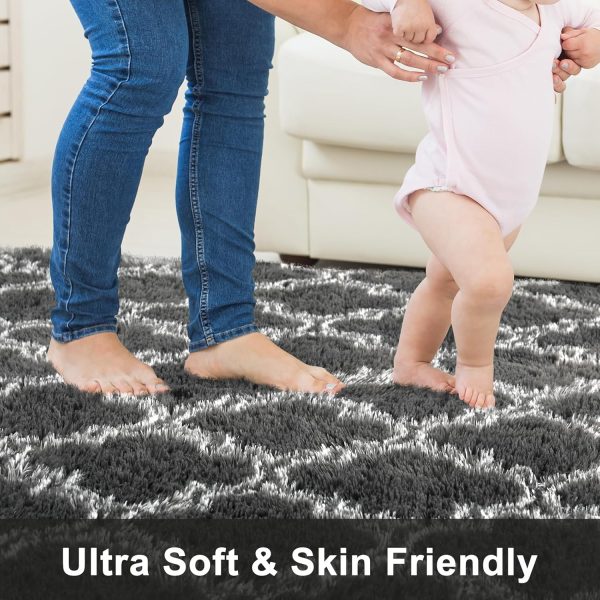 global sourcing plush area rug 4x6 feet high pile rugs for living room, ultra soft indoor carpet for bedroom, playroom, playroom, home decor, geometric, dark grey/white oem/odm services