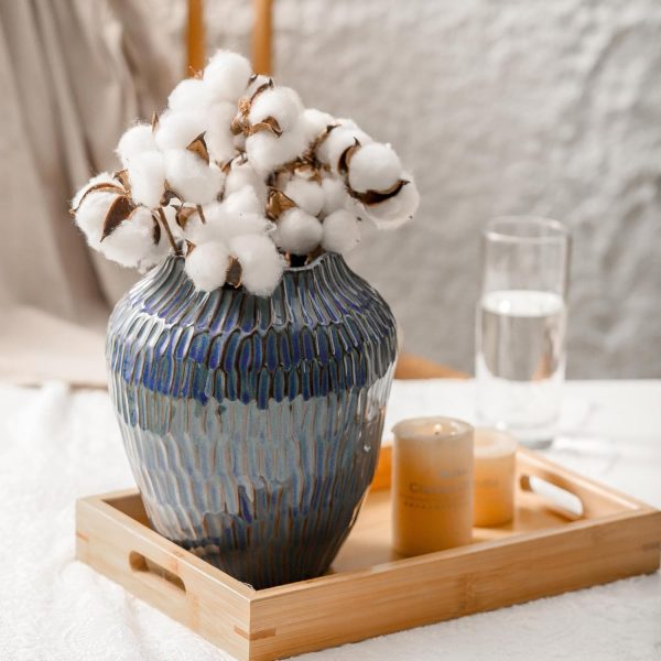oem/odm services blue ceramic vase for home decor,7.8 inch flower vase，decorative blue vase for pampas grass，modern art texture vase for home entryway living room dining table farmhouse office decor-blue affordable bulk deals