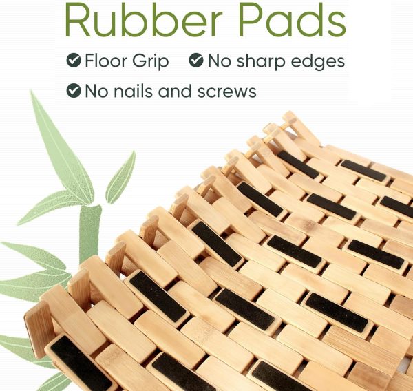 manufacturer direct natural bamboo bath mat, 24 x 16 inches non-slip bamboo shower mat, waterproof foldable small wood bath mat for bathtub, sauna, spa, indoor or outdoor bathroom accessories trade price