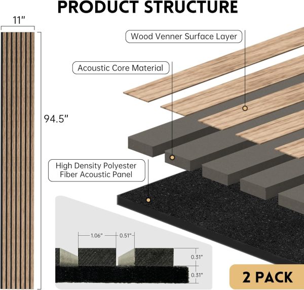 bulk purchase wood panels for wall and ceiling, 94.5"×11" wall panels for interior wall decor, 3d wood slat wall panel/fluted sound absorbing panel - walnut 2 pack trade price