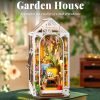 supplier direct rolife book nook kit wooden bookcase 9.5" garden house miniature kit with led decorative bookends, 3d puzzles for adults craft hobby for girls boys adults wholesale prices