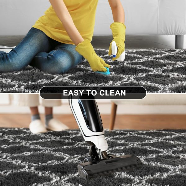 global sourcing plush area rug 4x6 feet high pile rugs for living room, ultra soft indoor carpet for bedroom, playroom, playroom, home decor, geometric, dark grey/white oem/odm services