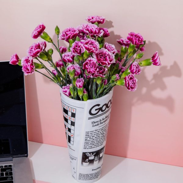 oem/odm services ban.do vintage inspired newspaper vase, retro ceramic shelf decor, unique/novelty/eclectic flower vase, newspaper affordable bulk deals