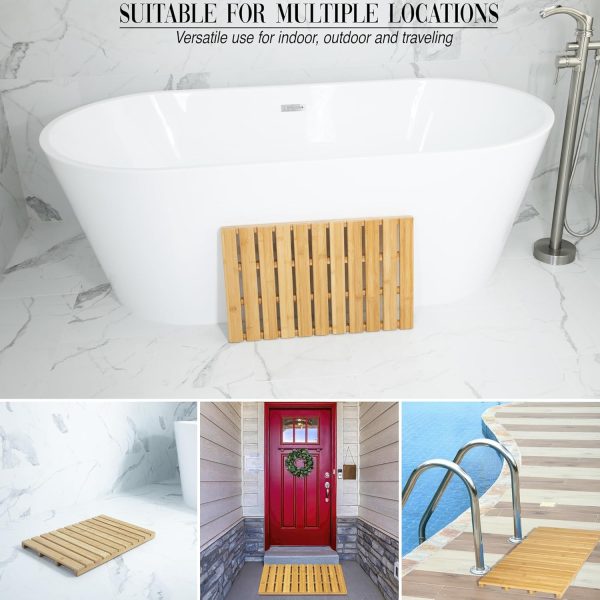 manufacturer direct bamboo bath and shower mat - non slip wood design - with waterproof anti corrosion seals - protect your floor from damage - wooden durability for indoor sauna and outdoor spa use trade price