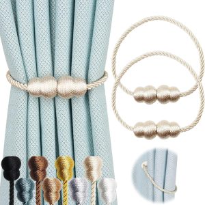 bulk purchase magnetic curtain tiebacks 2 pack rope decorative curtain tie backs elegant curtain holders for drapes outdoor window treatment holdbacks, beige factory discount