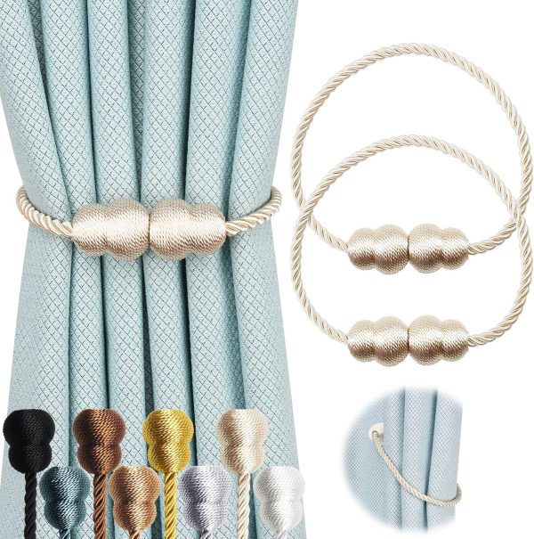 bulk purchase magnetic curtain tiebacks 2 pack rope decorative curtain tie backs elegant curtain holders for drapes outdoor window treatment holdbacks, beige factory discount