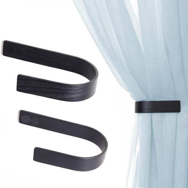 bulk purchase wood curtain holdbacks - set of 2 black modern farmhouse holdback for drapes, hooks for walls, curtains tiebacks wall mount, wooden curtain pullbacks hook, drapery holders, home decor factory discount