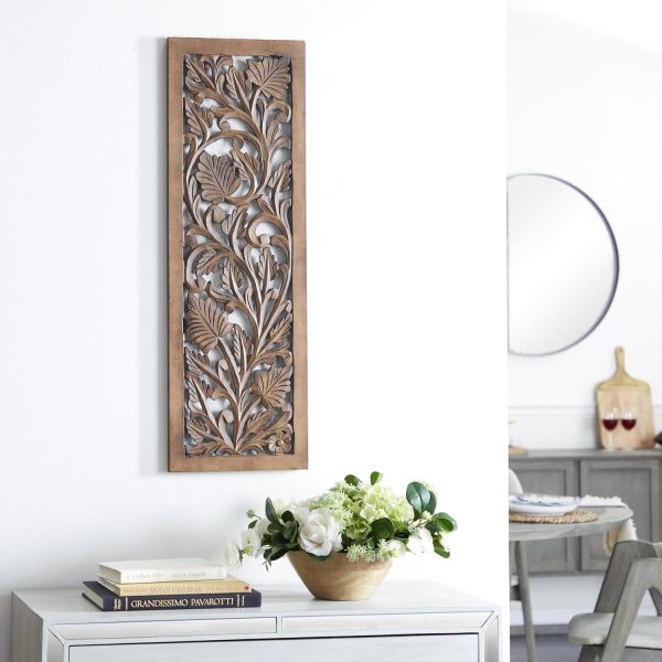 bulk purchase deco 79 wooden floral handmade home wall decor intricately carved acanthus wall sculpture, wall art 12" x 1" x 36", brown trade price
