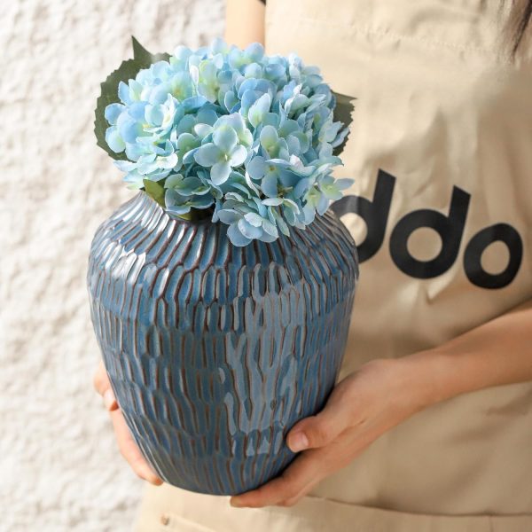 oem/odm services blue ceramic vase for home decor,7.8 inch flower vase，decorative blue vase for pampas grass，modern art texture vase for home entryway living room dining table farmhouse office decor-blue affordable bulk deals