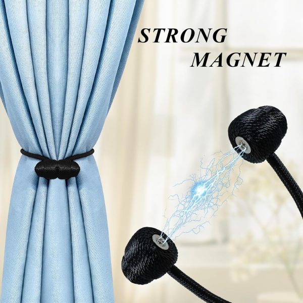 bulk purchase tifanso black magnetic curtain tiebacks - 4pcs curtain tie backs for curtains, decorative curtain ties holdbacks for drapes, boho drapery tiebacks, no drill curtain hooks for bedroom, farmhouse decor factory discount