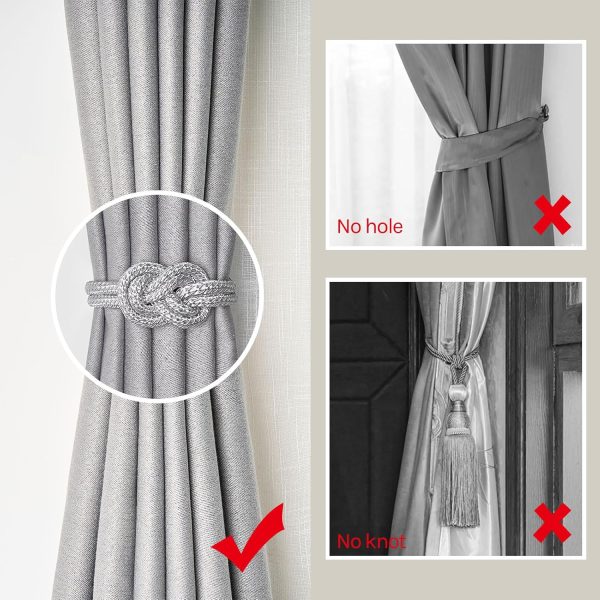 bulk purchase niceec 2 pack mini magnetic curtain tiebacks nordic simple style drape tie backs elegant hand weave rope knot decorative curtain holdbacks for home & office thin window drapery (silver grey) factory discount