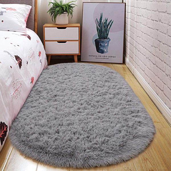 global sourcing junovo oval fluffy ultra soft area rugs for bedroom plush shaggy carpet for kids room bedside nursery mats, 2.6 x 5.3ft, grey oem/odm services