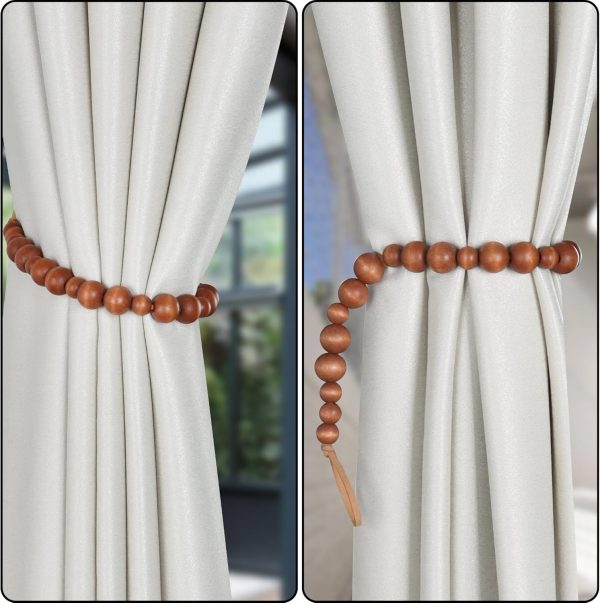 bulk purchase ocioli 2 pieces curtain tieback wood bead curtain tiebacks curtain holdbacks for wall curtain ties window treatment curtain tie backs with hooks curtain pull backs (coffee,2) factory discount