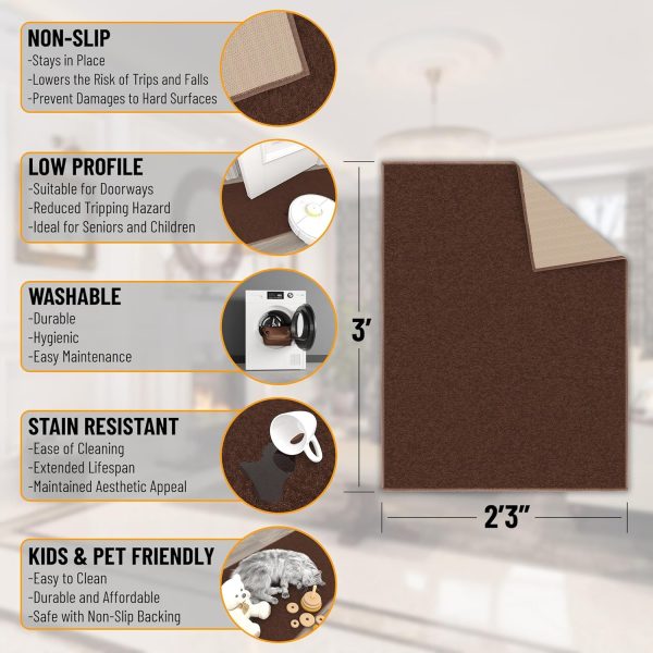 global sourcing machine washable modern solid design non-slip rubberback 2x3 traditional area rug for entryway, bedroom, kitchen, bathroom, 2'3" x 3', brown oem/odm services