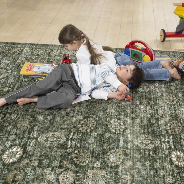 global sourcing morebes vintage dark green living room rug, 9x12 area rug large washable rugs for bedroom, soft dining room carpet non-slip non-shedding throw rug for farmhouse indoor kids playroom oem/odm services