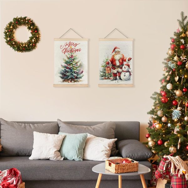 bulk purchase luvadian merry christmas wall art with wood poster hanger set of 2, christmas wall decor, christmas tree santa claus snowman posters artwork for wall, christmas wall hanging decorations, 12x16 inches trade price