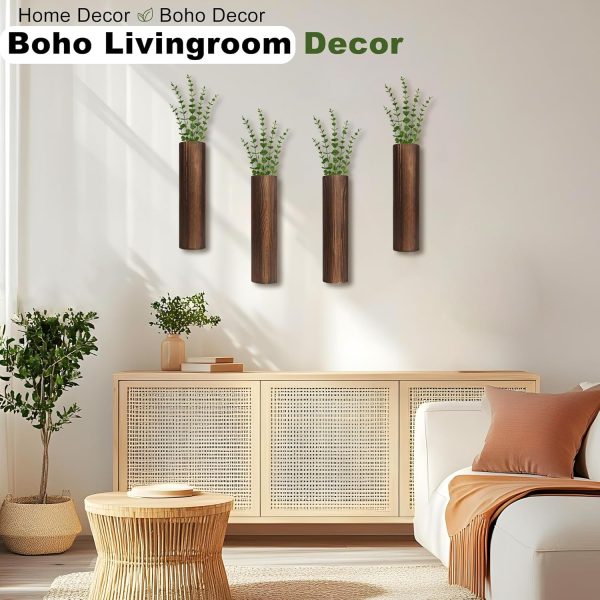 bulk purchase 4 pack wood wall planter with artificial eucalyptus, modern wall decor for living room bedroom bathroom entryway, farmhouse boho wall vases for dried flowers and faux plants trade price