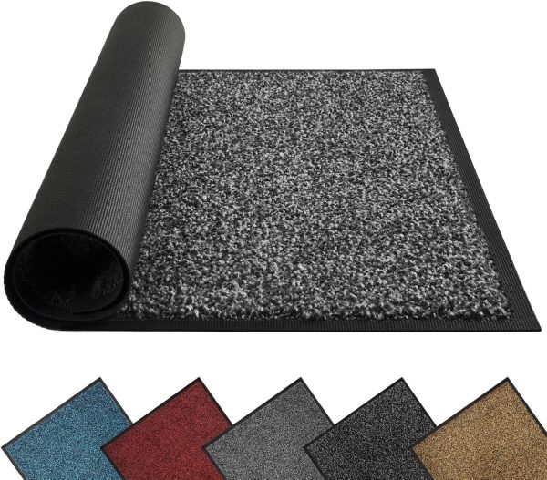global sourcing mibao dirt trapper door mat for indoor&outdoor, 17" x 29.5", black&gray, washable barrier door mat, heavy duty non-slip entrance rug shoes scraper, super absorbent front door mat carpet oem/odm services
