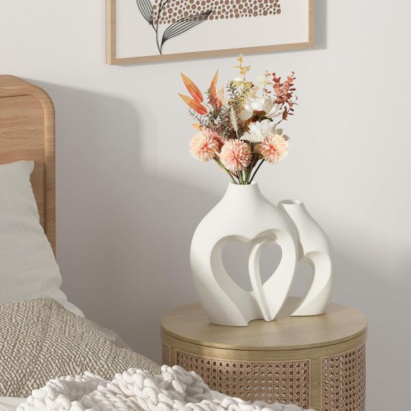 oem/odm services white vases for decor, heart shaped ceramic vase set of 2, nordic heart shaped vases, minimalist decorative vase for table centerpiece wedding dining living room office house decoration affordable bulk deals