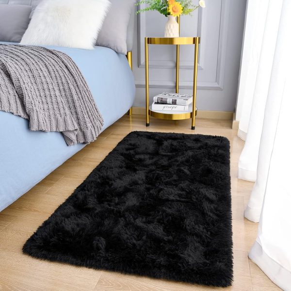 global sourcing amearea shag fluffy small rug, 2x4 feet throw rugs for bedroom girls living room, extra soft and fuzzy shaggy carpet, non slip, solid color nursery home floor decor carpets, black oem/odm services