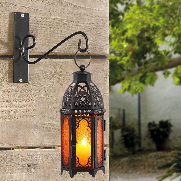 custom wholesale needomo moroccan lanterns decorative indoor & outdoor, hanging candle lantern, 11'' vintage candle holder, metal lanterns decorative, table, patio, porch, shelf, ramadan decorations (amber) oem/odm services