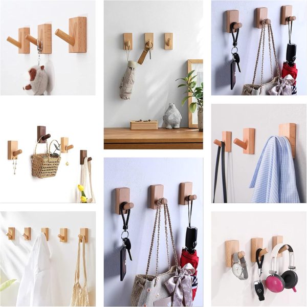 competitive pricing homedo 4pack adhesive wall hooks hat rack, wooden coat hooks wall mounted, decorative hooks single organizer hat hanger towel rack, heavy duty hooks (rectangle-beech,4p) one-stop wholesale