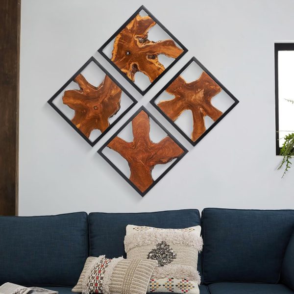 bulk purchase warmaxx rustic teak wood wall decor 17''x17 farmhouse live edge wall art decoration for home living room bedroom office handcrafted square wooden flower design wall décor trade price