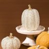 dropship from factory fall thanksgiving pumpkin decor figurine clearance, 2 pcs fake pumpkin statues for helloweentabletop decorating, white and gold resin pumpkins for autumn harvest home decor, farmhouse, gift package mass production supply