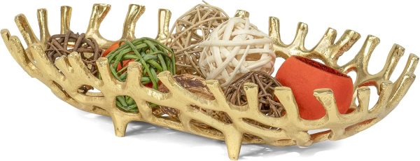 wholesale direct red co. 14” x 3” large decorative oval aluminum golden branch reef centerpiece tray bulk purchase at factory prices