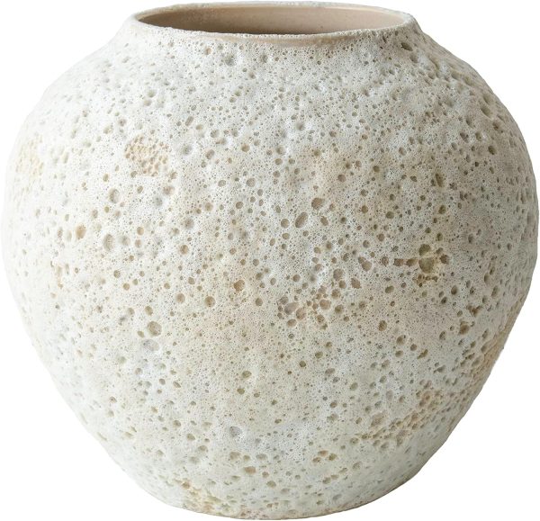 oem/odm services white ceramic vase flower vase, big textured round vase for centerpieces, kitchen, living room, bedroom decor gifts (8" x 8.5" x 8.5") affordable bulk deals