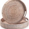 wholesale direct coffee table tray round rattan ottoman tray woven serving trays with handles for home and kitchen decorative white (large 14 inch x 2.8 inch) bulk purchase at factory prices