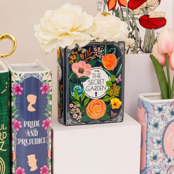 oem/odm services steel mill & co original book-shaped decorative vase, ceramic vases for home decor, cute bookshelf decor, unique vase for book lovers (small - secret garden) affordable bulk deals