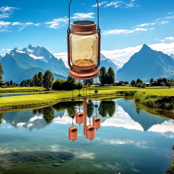producer to buyer 2 pack solar wind chimes for outside- gifts for mom women grandma,solar mason jar wind chime light unique hanging wind chimes outdoor,ip65 waterproof, yard garden terrace courtyard discounted pricing