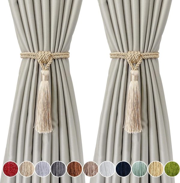 bulk purchase fenghuangwu curtain tiebacks tassel tie-backs, rope curtain tie backs handmade curtain holdbacks made from polyester 2 pack - beige factory discount