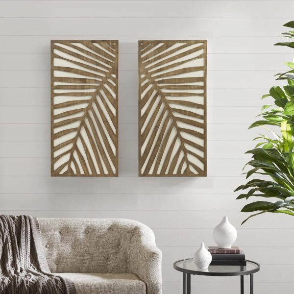 bulk purchase madison park wall art living room décor - birch palms botanical carved design, home accent modern kitchen dining decoration, ready to hang panel for bedroom, 16" w x 32" h, dark brown 2 piece trade price
