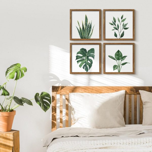 bulk purchase artbyhannah framed bathroom wall art set of 4 for botanical wall decor green plant picture frame collage set for home living room decoration (walnut, 10x10) trade price