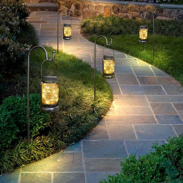 custom wholesale mlambert 4 pack solar hanging lantern with stakes, outdoor waterproof solar mason jar fairy string lights decorative vintage glass lamp-warm white oem/odm services