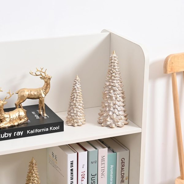 dropship from factory resin christmas tree figurines, 2pcs distressed white with gold table top christmas trees, small christmas tree figurine set, decorative xmas trees for rustic christmas decor mass production supply