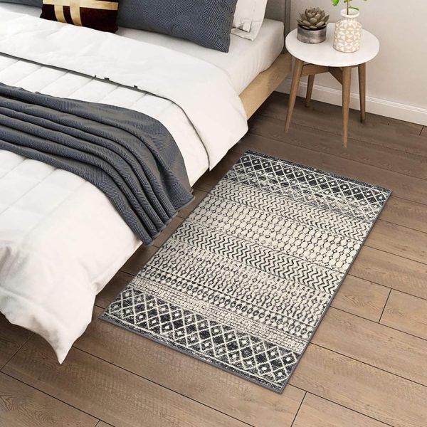 global sourcing moroccan area rug, 2x3 black distressed entryway rug non-slip small rug, soft low-pile washable indoor door mat floor carpet for entrance bedroom kitchen bathroom oem/odm services