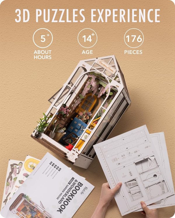 supplier direct rolife diy book nook kit garden house, diy miniature booknook kit 3d creative decorative bookend bookshelf insert 3d puzzle for adults, halloween/christmas decorations/gifts for adults (garden house) wholesale prices