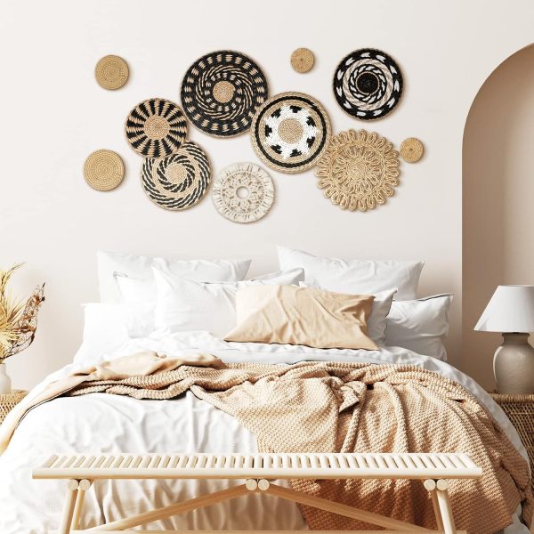 bulk purchase 11 pcs boho wall basket decor decorative bulrush woven basket wall decor boho wall art round farmhouse wall hanging baskets for kitchen rustic home christmas decorations, multi sizes(retro) trade price