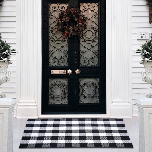 global sourcing buffalo plaid area rug - 27.5x43 inches, black and white checkered, washable cotton, ideal for front porch, kitchen, entryway, patio, bathroom oem/odm services