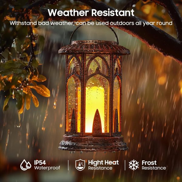 custom wholesale solar lanterns outdoor waterproof, 2 pack flickering flameless outdoor solar candle lantern, solar powered & battery powered hanging lanterns decorative outdoor for porch garden christmas decorations oem/odm services