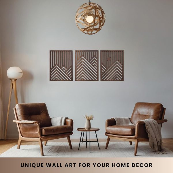 bulk purchase qmmp modern mountain and sun wall sculptures - set of 3 - walnut - home decor accent - wall art for living room, bedroom, office - easy installation (walnut, medium) trade price